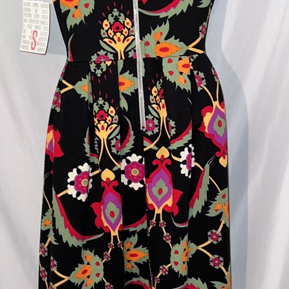 NWT LuLaRoe Amelia Dress Black with Multi-color Floral Design Size Small - Picture 7 of 10